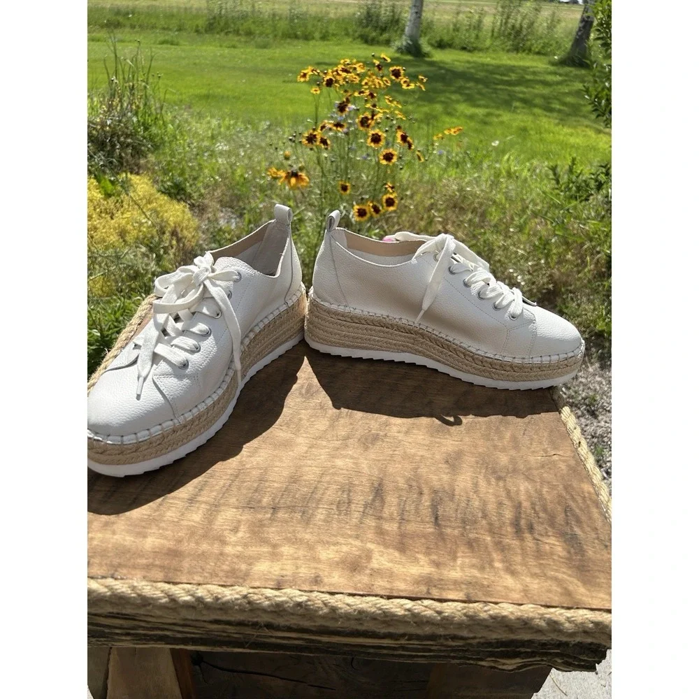Italian Shoemakers White Leather Platform Espadrille Sneakers Women's Size 10